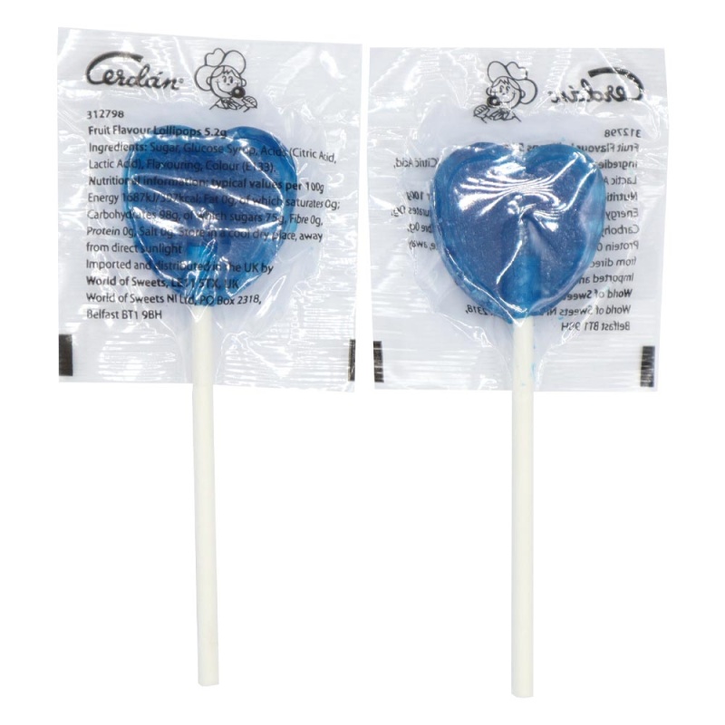 200 x Blue Raspberry Love Hearts Lollipops Sweet Candy Lollies Wholesale Bulk Buy Bag